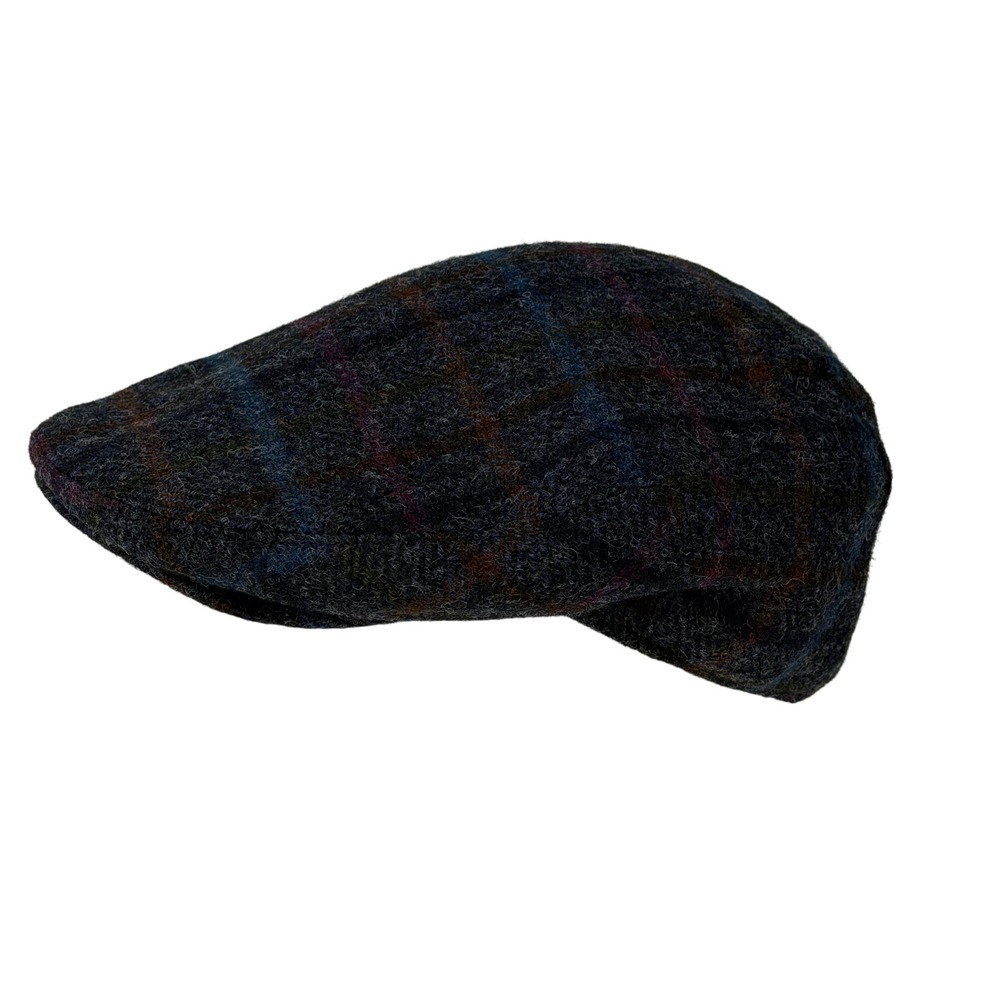 Moon Woven in England Mens 100% Wool Plaid Flat Cap Ivy Hat Charcoal Grey Medium